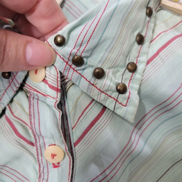 Johnny Was Green Striped Floral Embroidered Long Sleeve Button Down Shirt XL - Picture 10 of 12